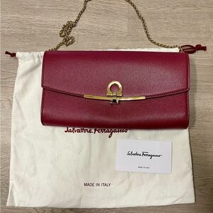 Ferragamo Gancio Calfskin Leather Clutch (Burgundy color)